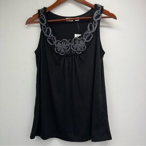 Cato size Small Women’s Black Silver Floral Embroidered Sleeveless Tank Top